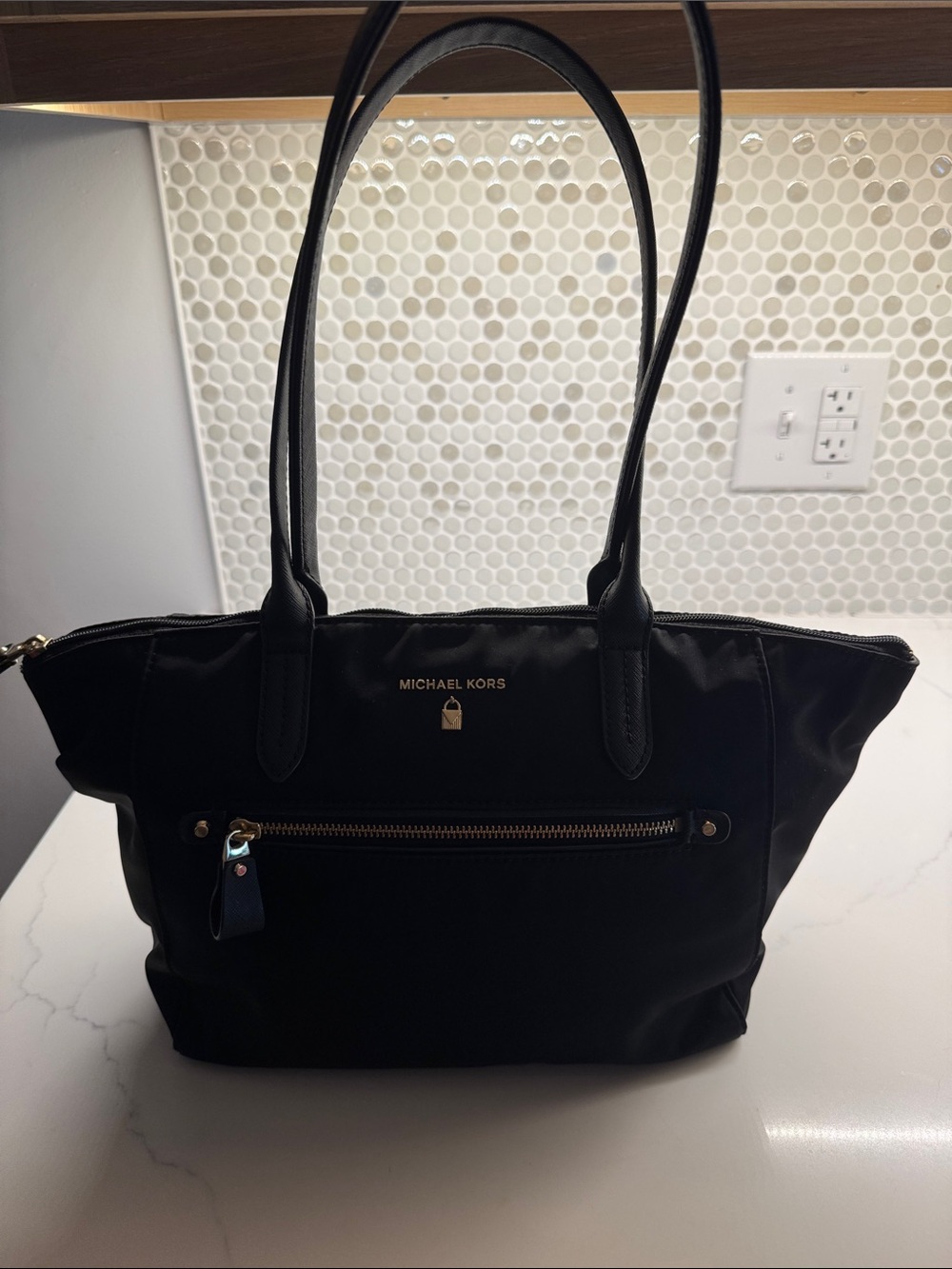 Michael Kors Black Nylon Tote with Gold Hardware